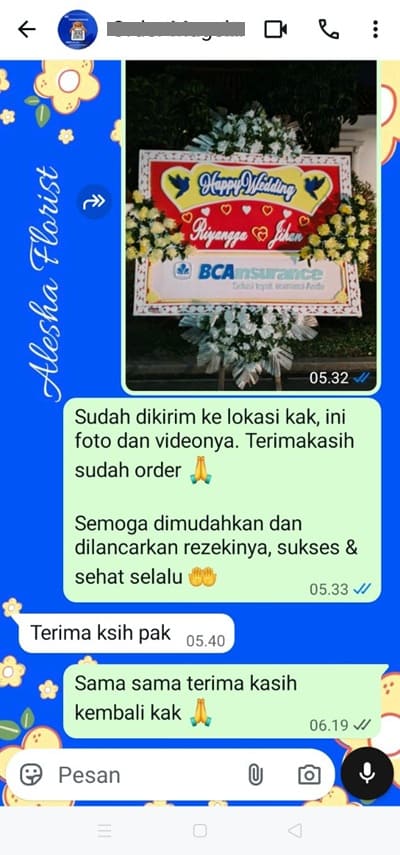 Testimoni toko bunga papan sertijab jogja