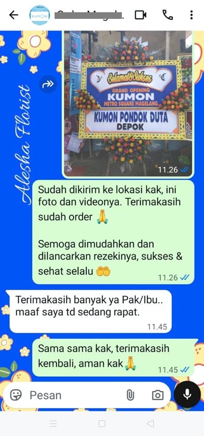 Testimoni toko karangan bunga daerah jogja