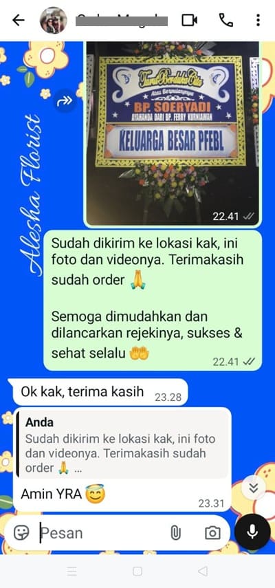 Testimoni toko papan bunga jogja murah